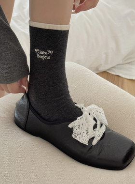 起步韩袜~韩系ins风潮字母撞色简约棉袜白灰色长袜春秋季中筒袜子