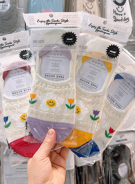 ggorangnae韩国东大门袜子新款船袜浅口隐形船袜薄棉笑脸防滑袜套