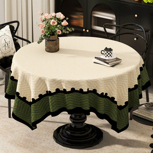 中古风圆桌桌布防水防油免洗桌垫轻奢高级感复古绿色台布茶几盖布