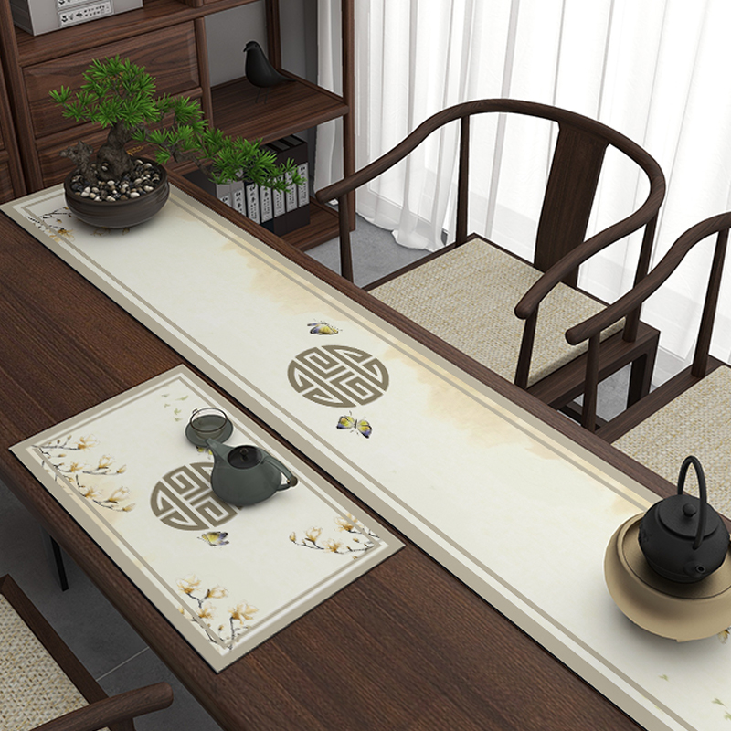 新中式茶席禅意桌旗防水茶台布桌布国风长条茶桌垫布茶巾垫子免洗