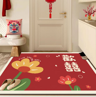 结婚地垫喜字入户门垫进门脚垫红色pvc可擦喜庆家用门垫门口地毯