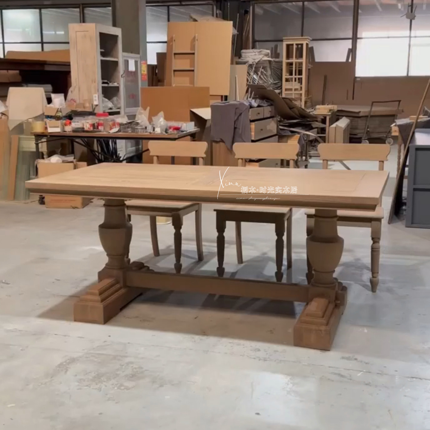 美式乡村实木长餐桌餐厅木质桌面家用简约饭桌复古风原木做旧长桌