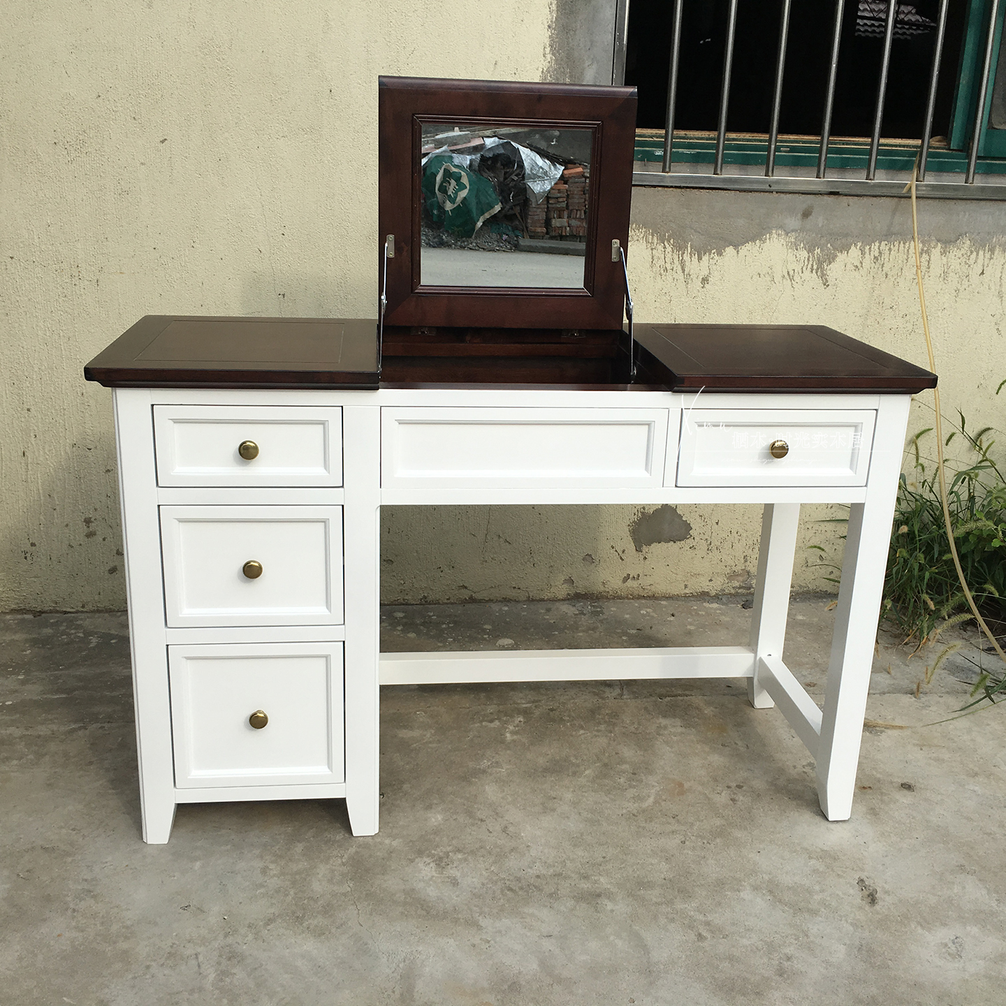 美式复古实木梳妆桌书房办公桌