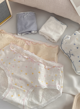 内裤纯棉裆白色蓝中腰大码舒适透气可爱甜美日系少女蕾丝白色新款