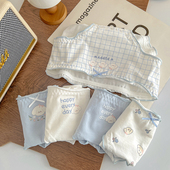 内裤 纯棉裆7a抗可爱卡通舒适学生日系甜美蓝色中腰花边印花三角