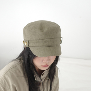 小物商店 工装巴恩风金属扣纯色休闲复古平顶军官帽马术帽 包邮