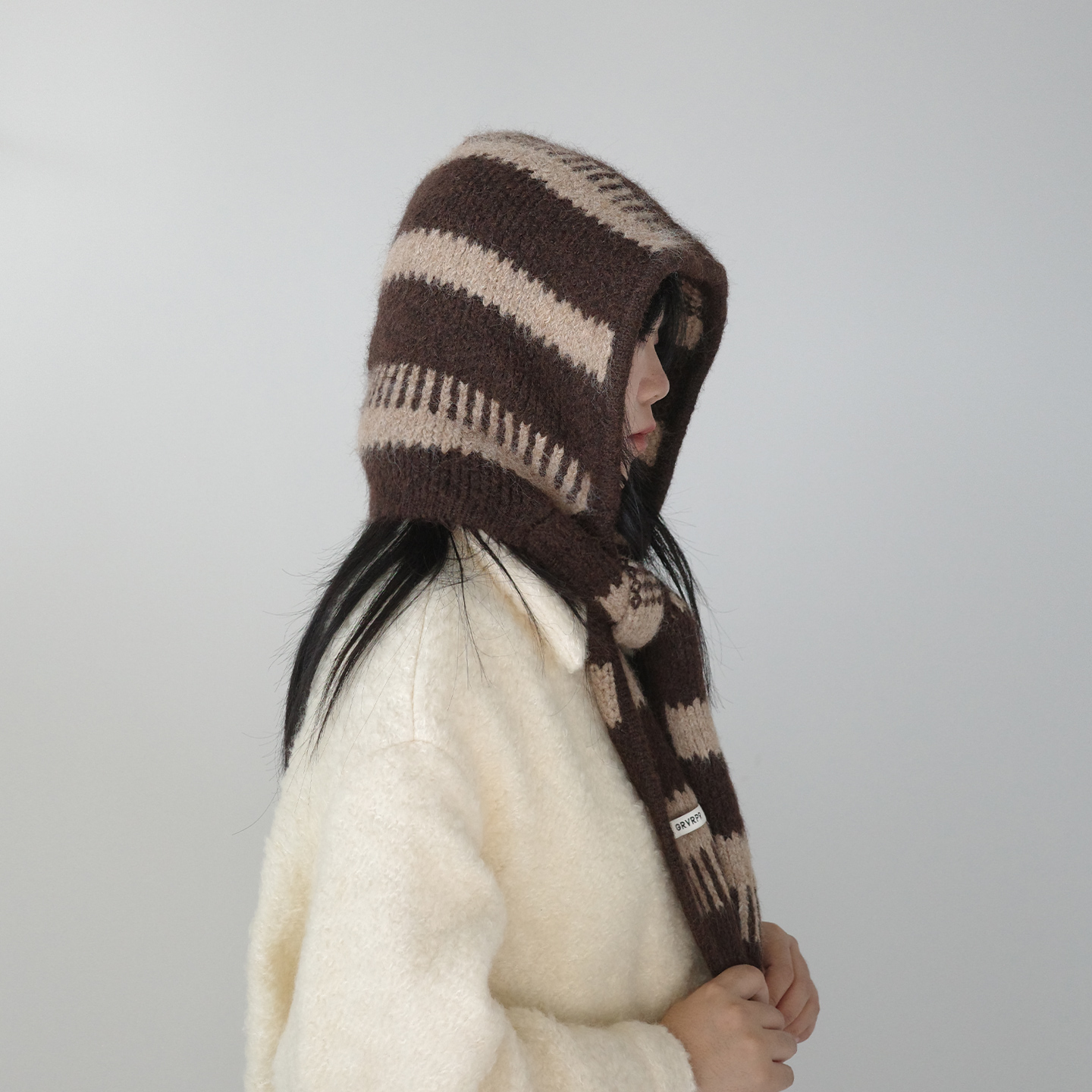 围脖一体宽条纹巴拉克拉法帽