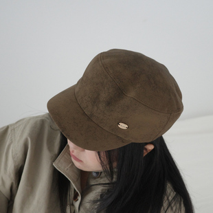 简约做旧皮革肌理柔软纯色百搭休闲中性平顶军官帽 包邮