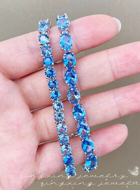 浅海蓝尖晶网球手链渐变海蓝色仿真蓝托帕石简约高级感轻奢女手饰