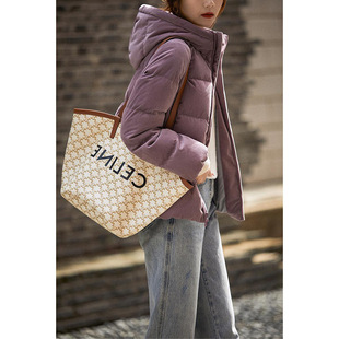 紫色小香风连帽灯芯绒外套女冬季设计感小众轻奢加厚白鸭绒