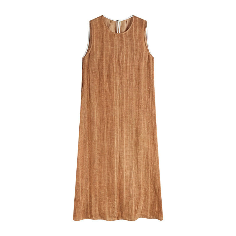 今年流行老钱风亚麻连衣裙女2025秋季新款圆领无袖气质显瘦背心