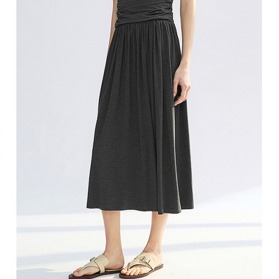 【朗*定单】凉感黑色半身裙2025年夏气质中长款a字直筒法式a字裙