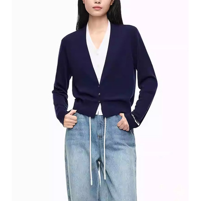 【恩*定单】2026春季V领假两件针织开衫女设计感小众气质时尚上衣