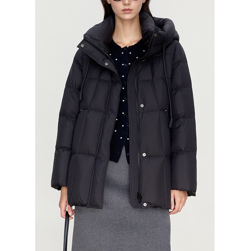 90白鹅绒气质通勤时尚羽绒服女2025秋冬新款连帽长袖保暖黑色外套