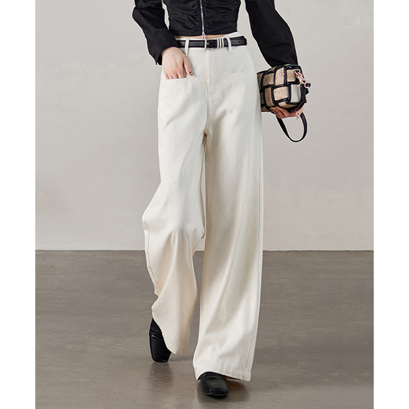 【TM定单】摩登范纯色春季牛仔裤女2025新款高腰显瘦长款阔腿裤子