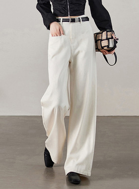 【TM定单】摩登范纯色春季牛仔裤女2025新款高腰显瘦长款阔腿裤子