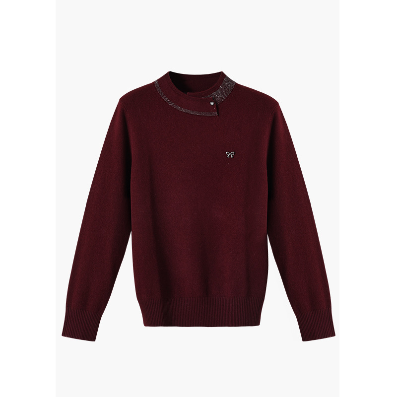 高端轻奢洋气百搭暗红色针织衫女2025秋冬新款套头显瘦羊毛呢上衣