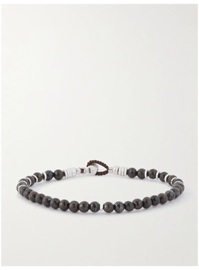 MIKIA Circle4 and Bronzite 纯银银色,拉长石珠饰手链男