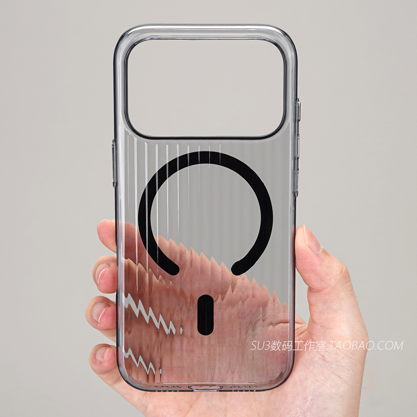 高透明黑色瓦楞磁吸充电适用iPhone 17pro苹果17promax手机壳16plus高级感15条纹14不会发黄13硬Air男MagSafe