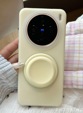 磁吸充电伸缩气囊支架红米K90适用17promax小米15ultra手机壳14液态硅胶S果冻K80至尊版k70奶黄色耐脏MagSafe