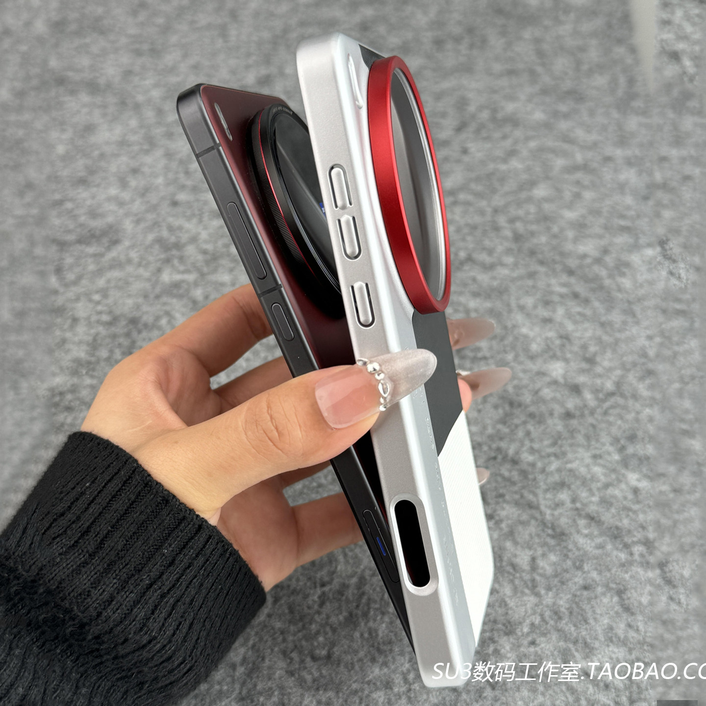 丹红加高镜头圈适用oppoFindX8Ultra手机壳X8s+莱卡相机壳vivoX200pro高级X200s拼接Ultra灰白银横竖条纹防滑