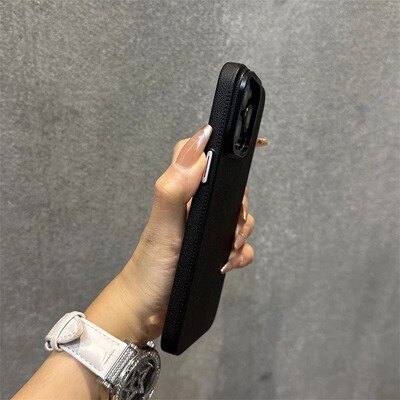 极简纯黑色简约高档荔枝纹适用oppoFindX8手机壳pro大孔超薄颗粒感磨砂pc硬壳高级感仿皮纹复古男女全包高档