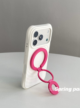 ins玫红色双面磁吸三折叠支架金属适用小米17promax手机壳15波漾壳14液态硅胶苹果18新款高级感耐脏防摔韩国