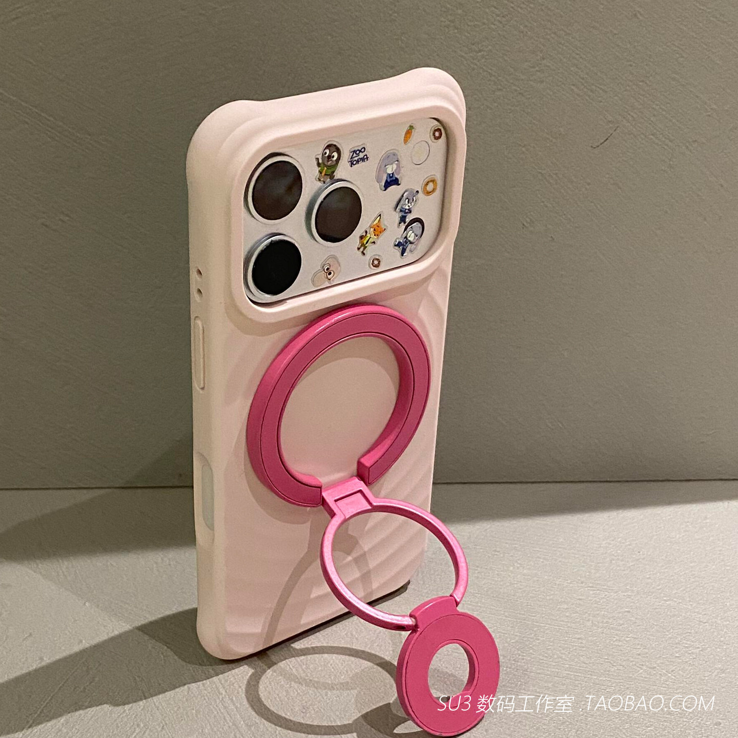 玫粉色双面环磁吸三折叠支架Air适用iPhone苹果17pro max手机壳16plus波漾15液态硅胶14耐脏13指环扣伸缩网红