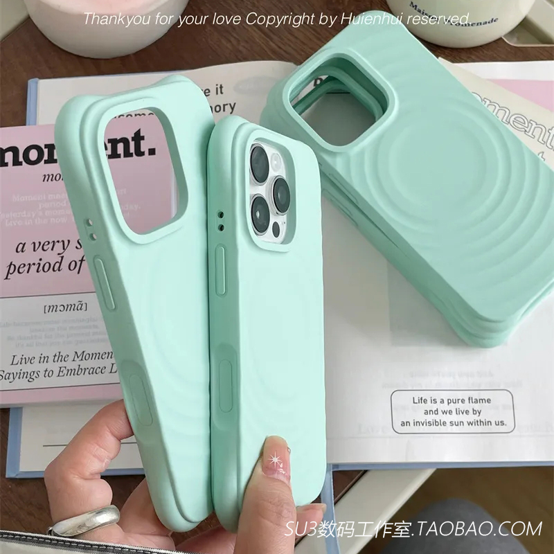 青山玉波漾磁吸充电适用iPhone15苹果16pro手机壳max液态硅胶14plus淡青色13气囊MagSafe防摔casetify软糯女