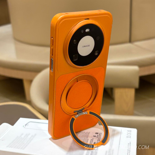 磁吸360°旋转支架立体折叠一体X9spro适用oppoFindx9手机壳Ultra橙色X8荣耀500华为magic8pro荔枝皮纹air