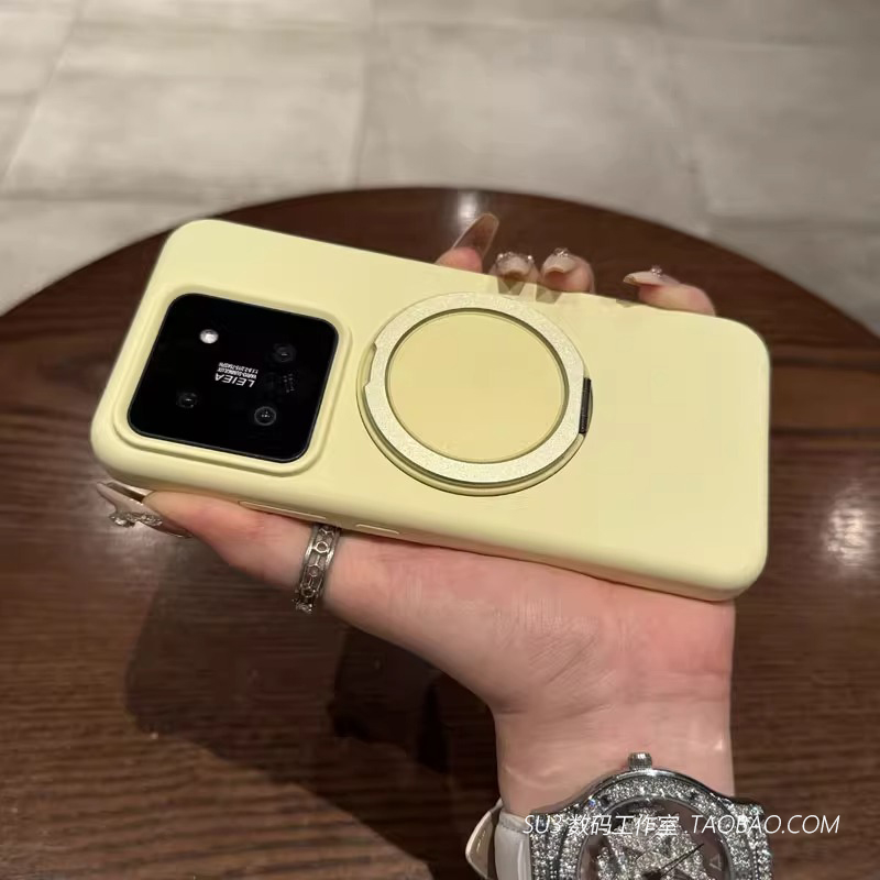磁吸真液态硅胶支点壳适用小米15/14pro手机壳13软糯Magsafe带旋转支架奶黄色不发黄ultra耐脏橡皮擦全包防摔