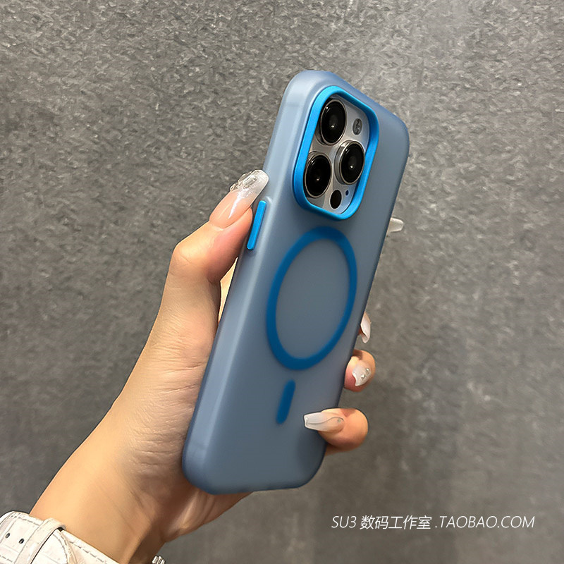 磁吸雾面蓝色适用三星S24ultra手机壳S23fe磨砂软边硬壳s25防摔A55半透明S24+潮牌撞色magsafe无线充电plus韩