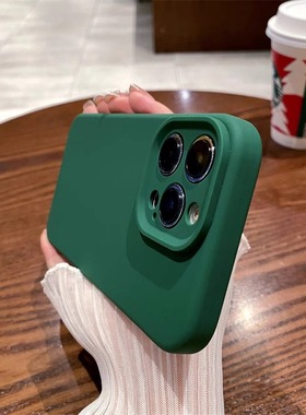 软糯苜宿草绿色适用iPhone14苹果15promax手机壳16液态硅胶13简约12墨绿色11纯色plus全包镜头高级感ins小众
