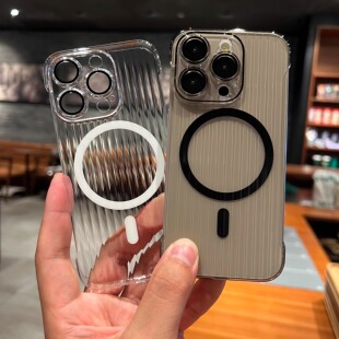 不发黄高清透明黑适用苹果15手机壳14promax散热无边框13亚克力12瓦楞16plus行李箱条纹裸机感玻璃半包简约硬