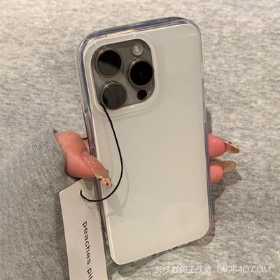 ins果冻白色17双层IMD光面适用iPhone15苹果16pro手机壳max简约14plus夏13mini高级12奶油11半透感Xs小众XR女