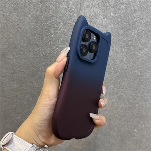 蓝色渐变晕染立体猫耳朵适用Pura70华为mate60pro手机壳+荣耀p50大孔40全包nova12/11气囊10磨砂9防摔ultra硬