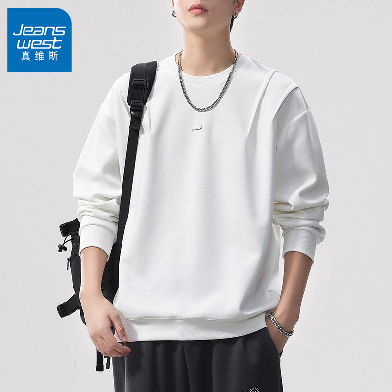 真维斯春款男士潮牌大码圆领2026新款纯色内搭打底衫宽松休闲卫衣