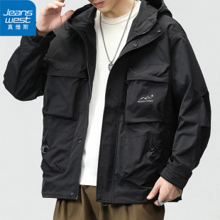 真维斯冲锋衣外套男秋冬男式工装夹克新款青少年户外男士风衣男装