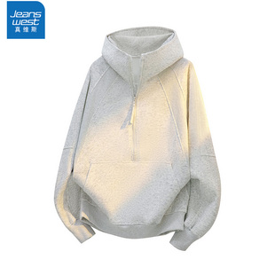 真维斯cleanfit版型秋冬季重磅连帽套头半拉链卫衣外套男士情侣款