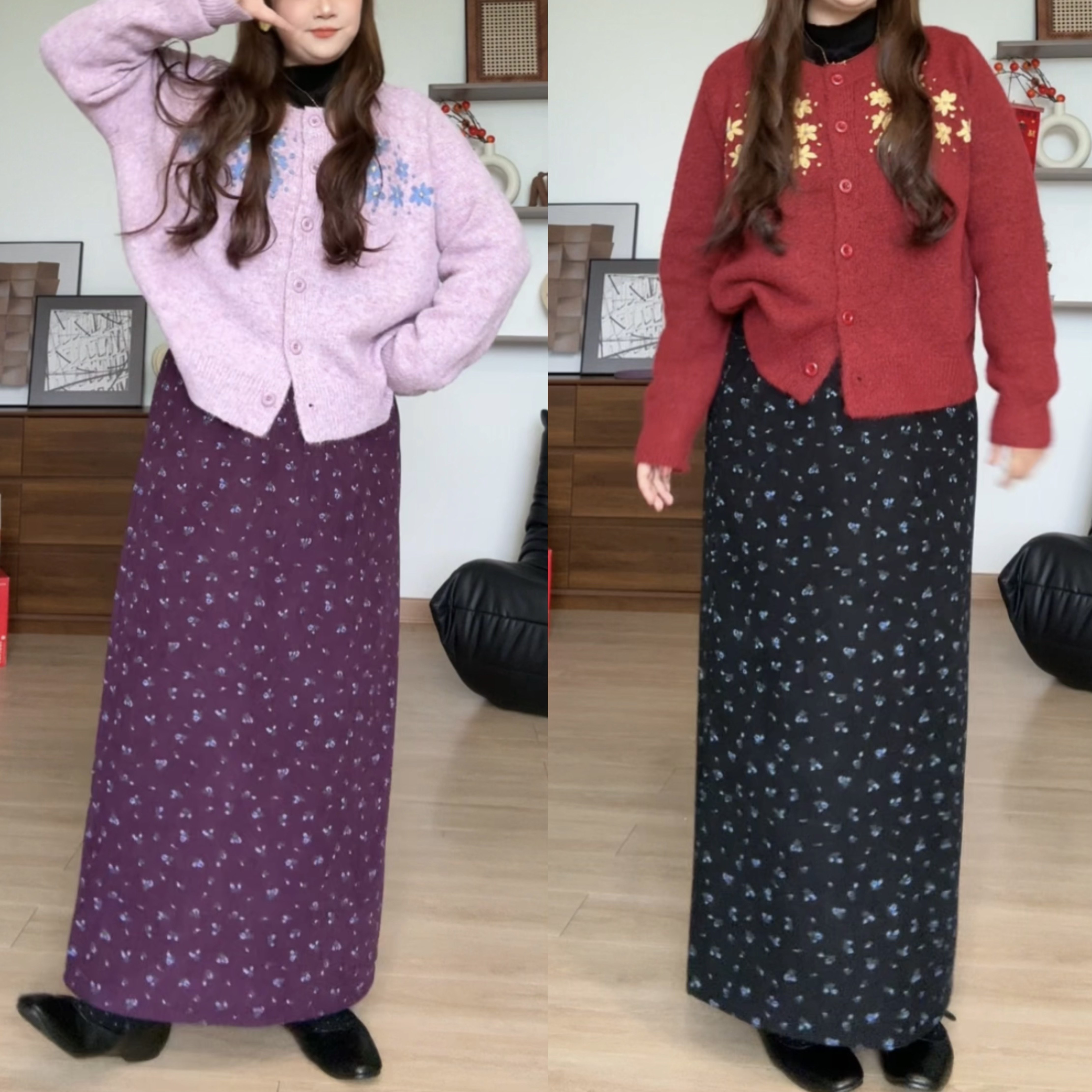 ct196#【午后花园】复古碎花灯芯绒半身裙