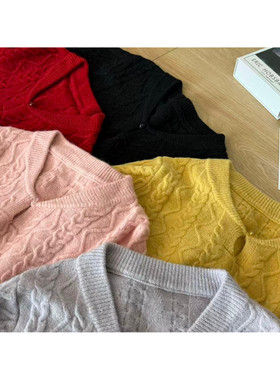 6007#【绯绒潮露】复古麻花一颗扣保暖宽松毛衣