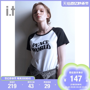 izzue女装 拼色插肩袖 t恤时尚 夏季 休闲美式 短袖 新品 上衣1155U3K