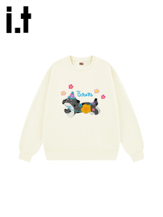 ccaabb秋季可爱小狗刺绣卫衣女生小众百搭圆领上衣服慵懒风E