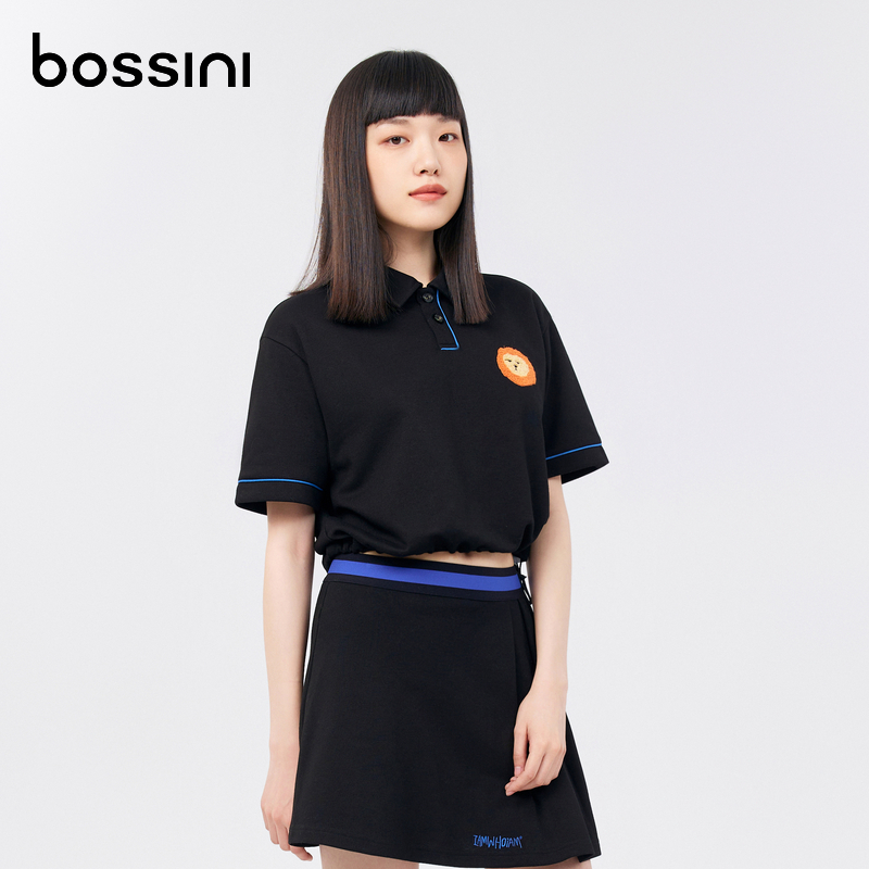 bossini女款2023年秋新品狮龙系列学院刺绣Polo衫