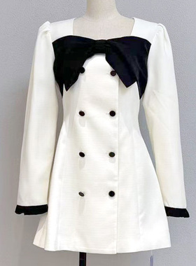 TimeRoaD汤米诺春秋甜美优雅蝴蝶结双排扣西装连衣裙T26133191177