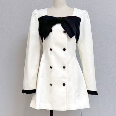 甜美优雅蝴蝶结双排扣西装连衣裙