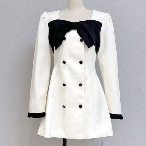 甜美优雅蝴蝶结双排扣西装连衣裙