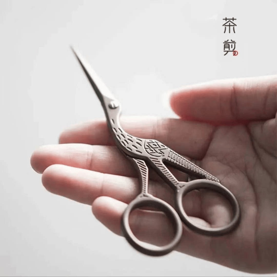 复古日式茶叶袋剪刀 鹤形茶艺茶包包装小剪 手工鱼线不锈钢装饰剪图片