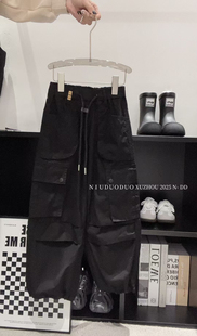 【UMKIDS】特价牛哆哆2025春季新款松紧腰工装束脚简约阔腿休闲裤