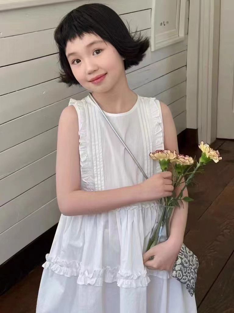 【UMKIDS】2025春童乐鱼正版女童连衣裙韩版休闲连衣裙白色